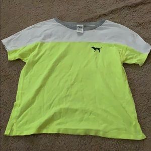Pink VS Neon Yellow, white and black T-shirt